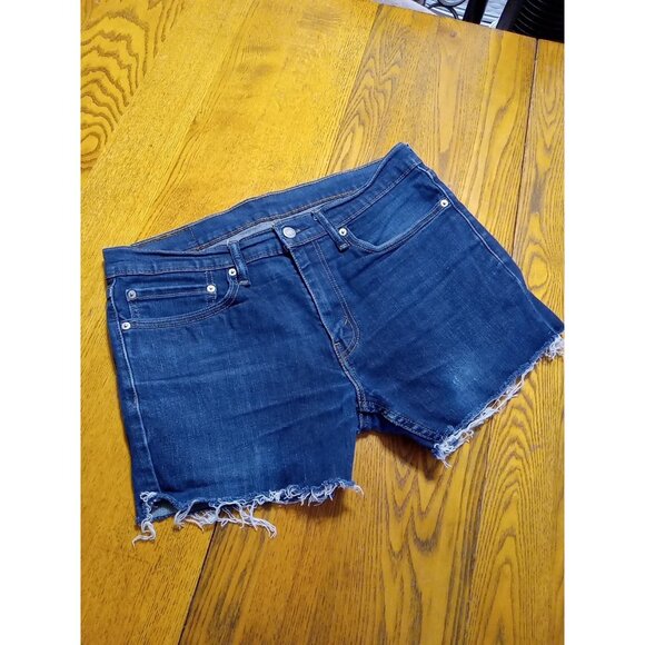 LEVI STRAUSS 511 Jeans Shorts Womens 34 X 30 BLUE Dark Preowned Frey Raw Hem ? - Picture 1 of 9